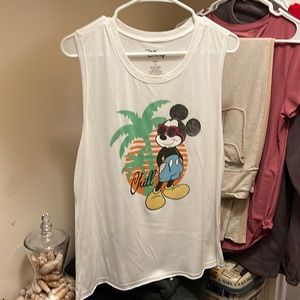 White Disney sleeveless Mickey Mouse chill T shirt material